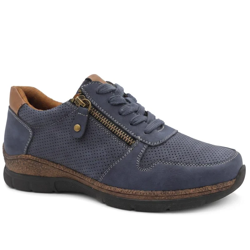 Wide Fit Casual Zip & Lace Shoes - WOIL44055 / 329 767 - Navy