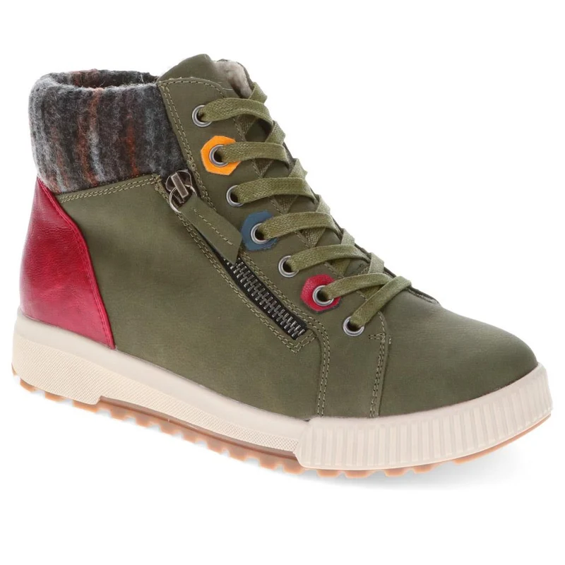 Wide Fit Knitted Cuff Ankle Boots - WBINS40163 / 326 115 - Khaki