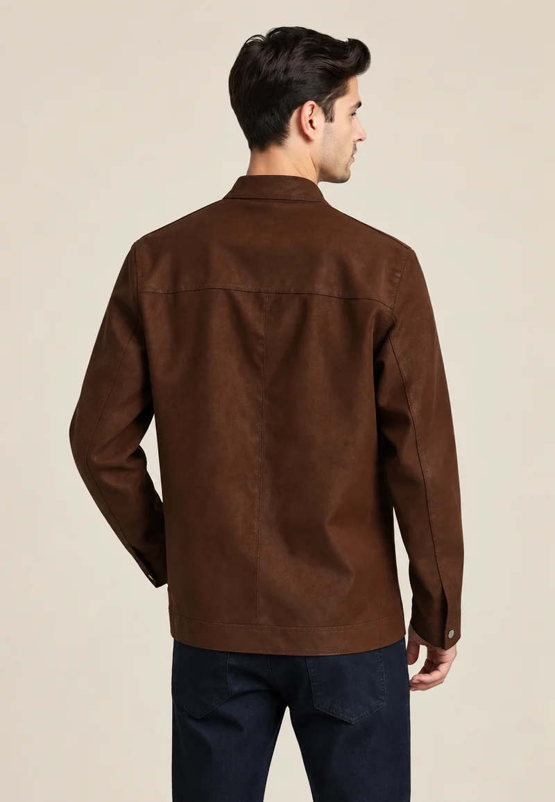 Herren-Jacke in Wildlederoptik mit hohem Kragen und Reißverschluss vorne – Mathis