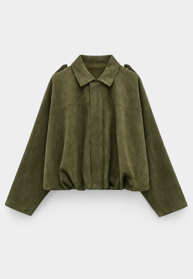 Kurze Damenjacke in Wildlederoptik mit Hemdkragen – Azucena