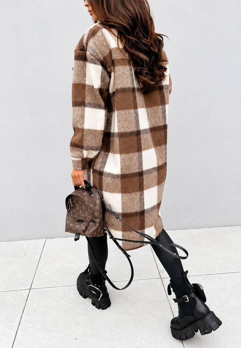 Lange karierte Jacke mit Knöpfen – Coralie