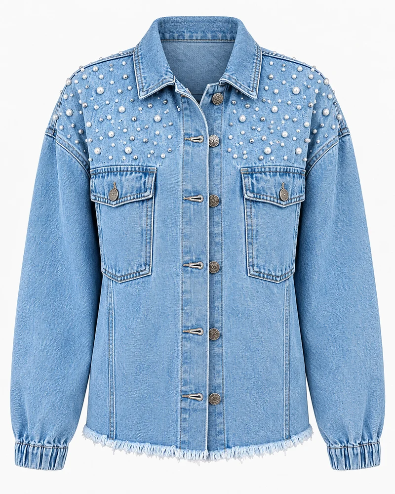 Mit Perlen verzierte Jeansjacke – Émeline