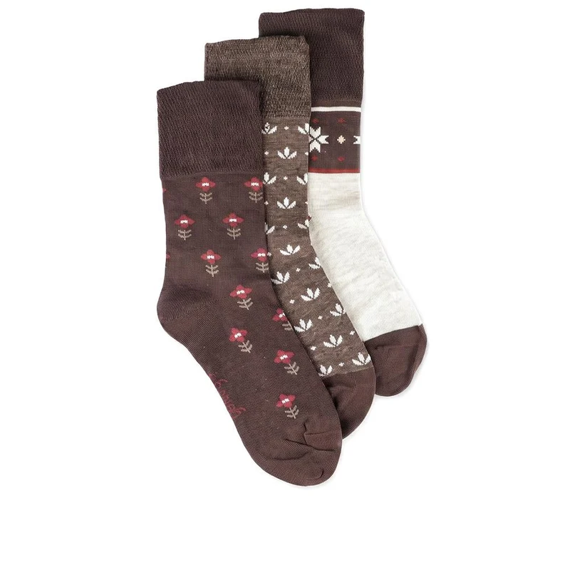 3-Pack Soft Top Socks - DAVJA27008 / 313 224 - Brown Multi