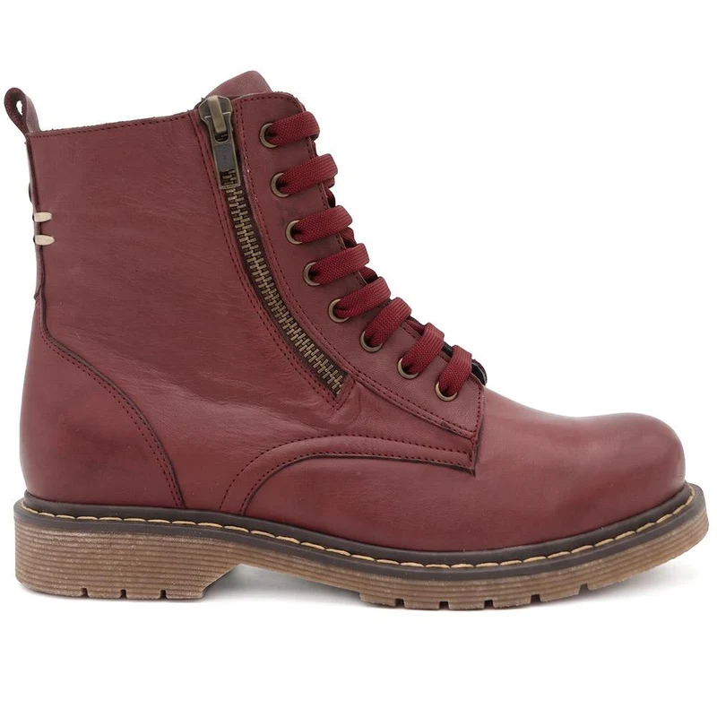 Wide Fit Leather Zip-Up Boots - BELYNR42007 / 328 505 - Burgundy
