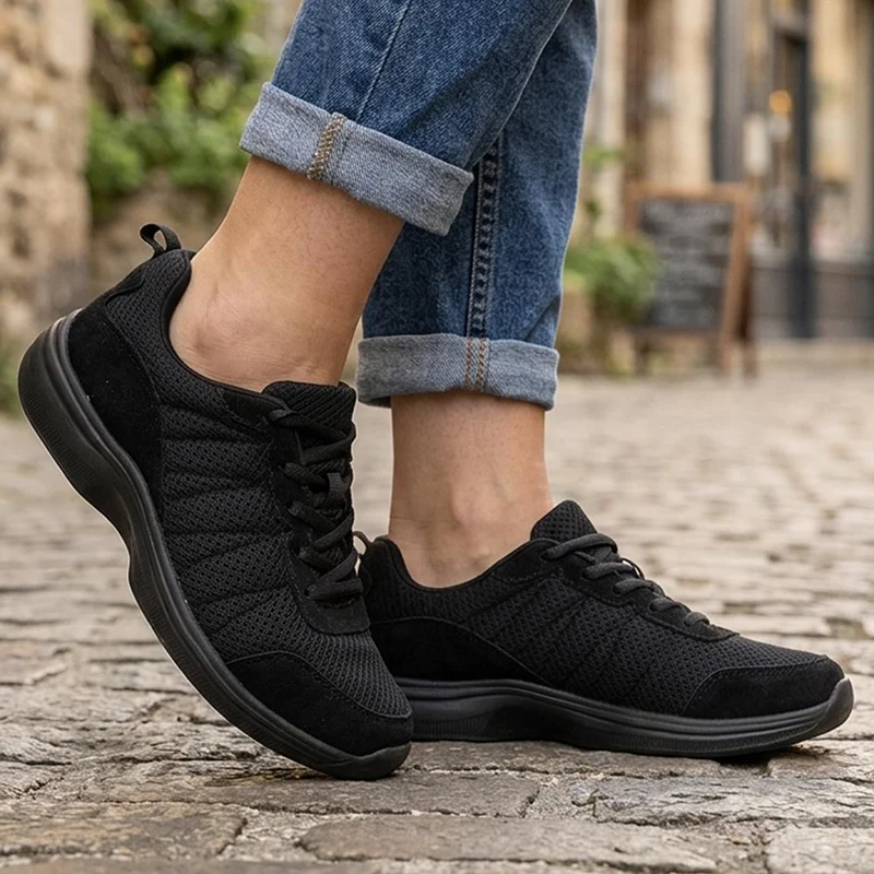 EasyFit Extra Wide Mesh Lace Up Trainers - SIDRA / 329 941 - Black-Black