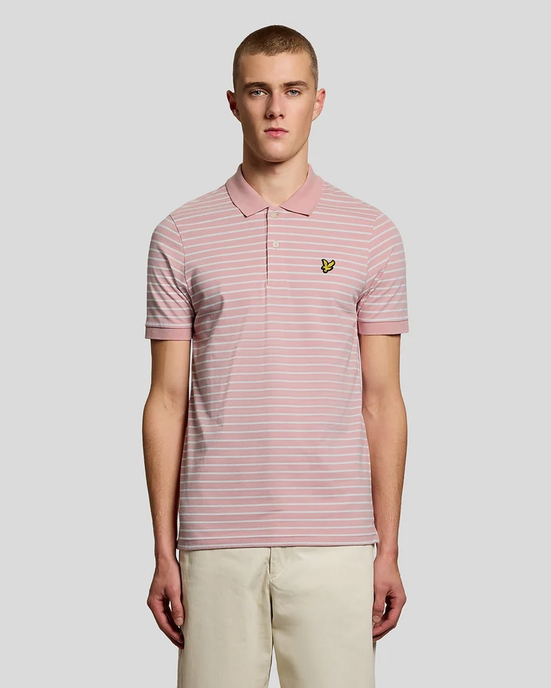 Lyle & Scott Herren-Piqué-Poloshirt im Breton-Stil | Rosa-Grapefruit-Weiß