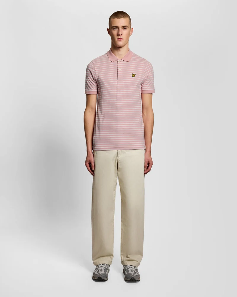 Lyle & Scott Herren-Piqué-Poloshirt im Breton-Stil | Rosa-Grapefruit-Weiß