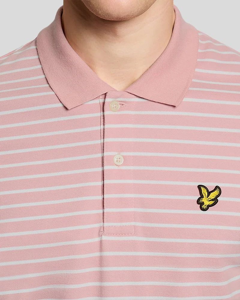 Lyle & Scott Herren-Piqué-Poloshirt im Breton-Stil | Rosa-Grapefruit-Weiß