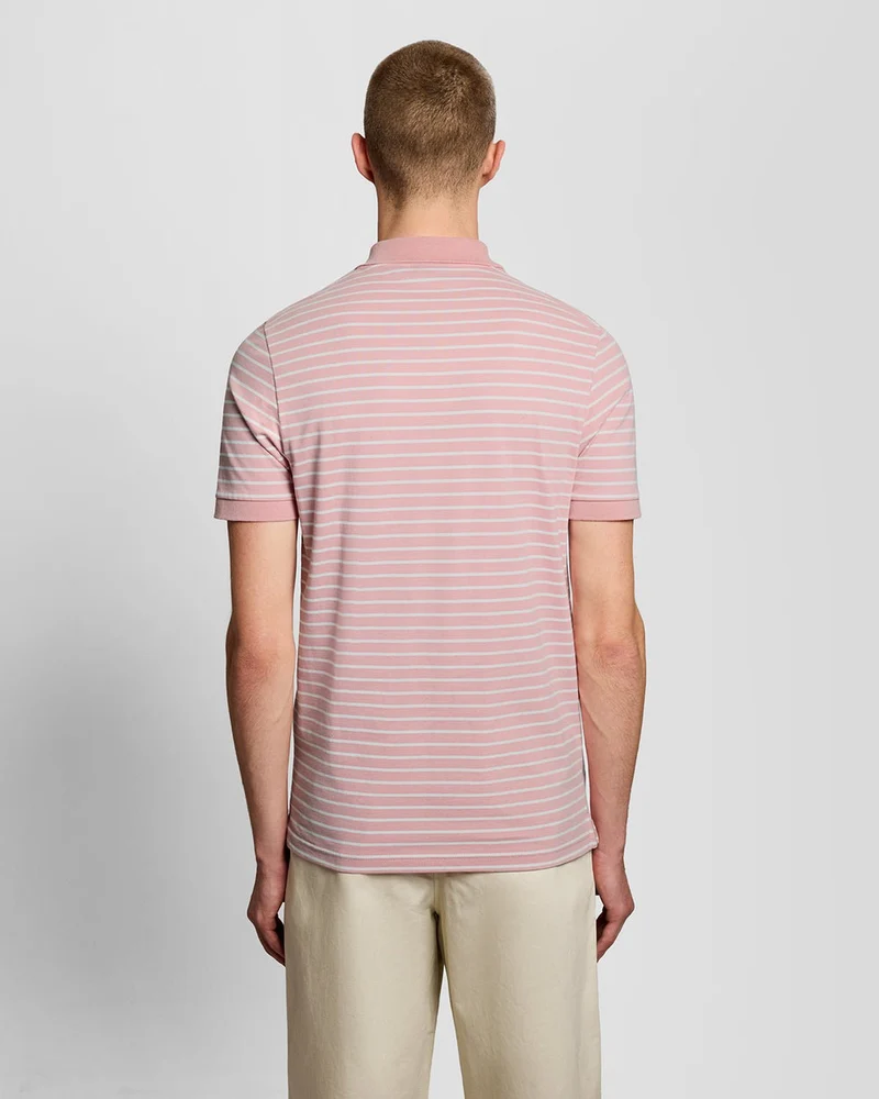 Lyle & Scott Herren-Piqué-Poloshirt im Breton-Stil | Rosa-Grapefruit-Weiß