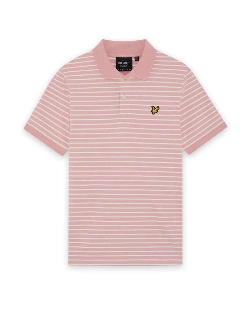 Lyle & Scott Herren-Piqué-Poloshirt im Breton-Stil | Rosa-Grapefruit-Weiß