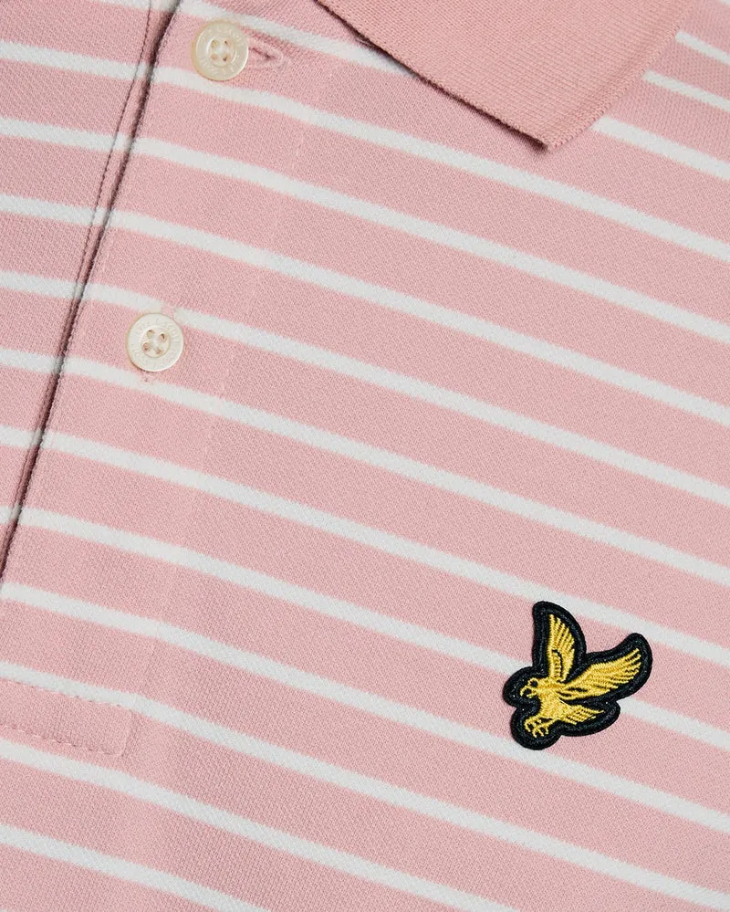 Lyle & Scott Herren-Piqué-Poloshirt im Breton-Stil | Rosa-Grapefruit-Weiß
