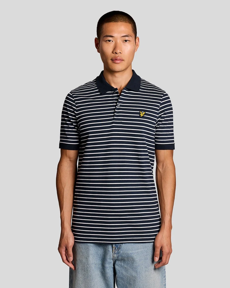 Lyle & Scott Herren-Piqué-Poloshirt im Breton-Stil | Dunkelblau/Weiß