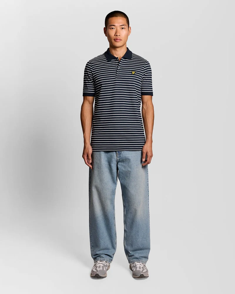 Lyle & Scott Herren-Piqué-Poloshirt im Breton-Stil | Dunkelblau/Weiß