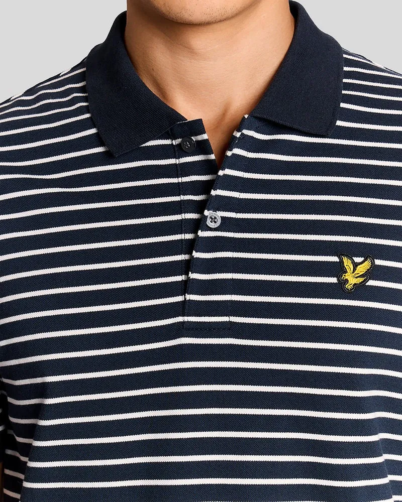 Lyle & Scott Herren-Piqué-Poloshirt im Breton-Stil | Dunkelblau/Weiß