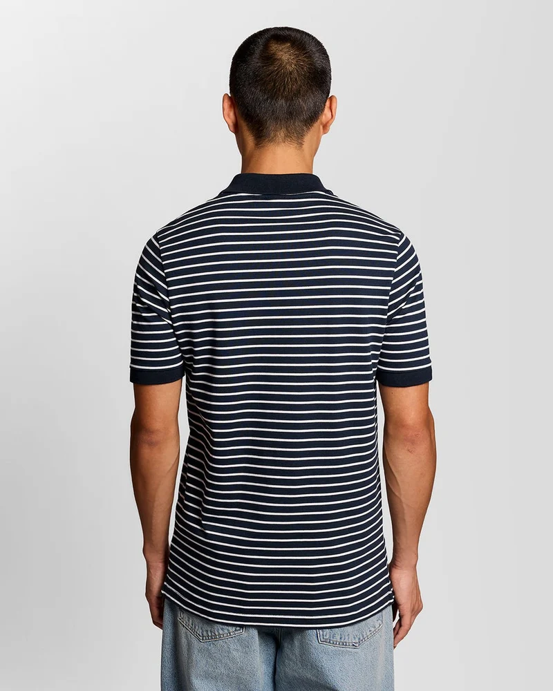 Lyle & Scott Herren-Piqué-Poloshirt im Breton-Stil | Dunkelblau/Weiß