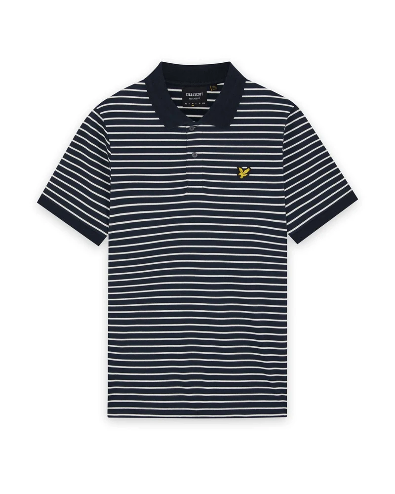 Lyle & Scott Herren-Piqué-Poloshirt im Breton-Stil | Dunkelblau/Weiß