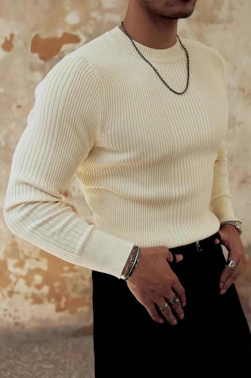 Herren Rippenpulli Slim Fit Rundhalsausschnitt - Alvaro