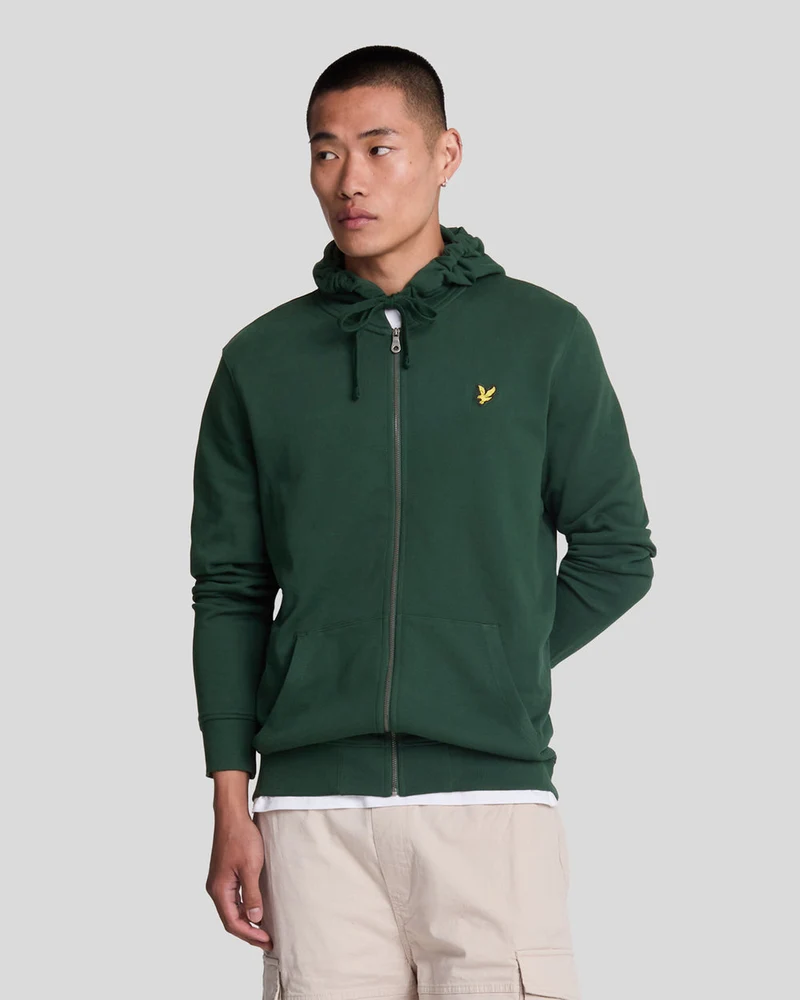 Lyle & Scott Herren-Kapuzenpullover aus Baumwolle mit durchgehendem Reißverschluss | Dunkelgrün