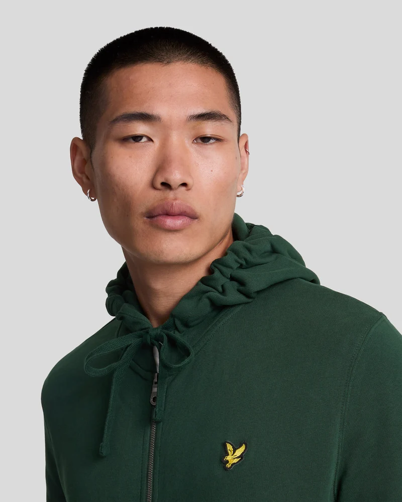 Lyle & Scott Herren-Kapuzenpullover aus Baumwolle mit durchgehendem Reißverschluss | Dunkelgrün