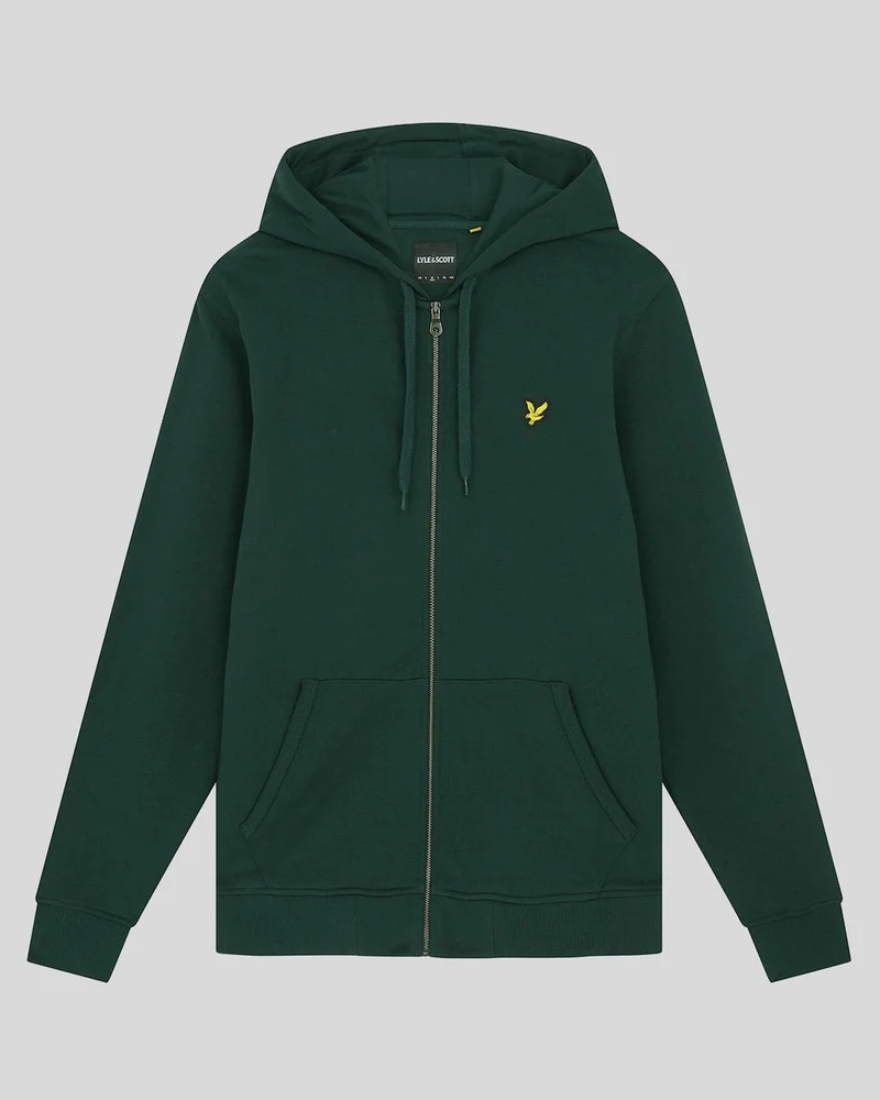 Lyle & Scott Herren-Kapuzenpullover aus Baumwolle mit durchgehendem Reißverschluss | Dunkelgrün