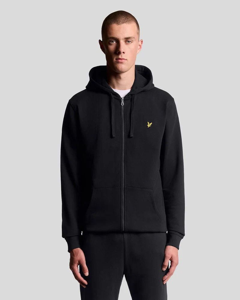 Lyle & Scott Herren-Kapuzenpullover aus Baumwolle mit durchgehendem Reißverschluss | Tiefschwarz