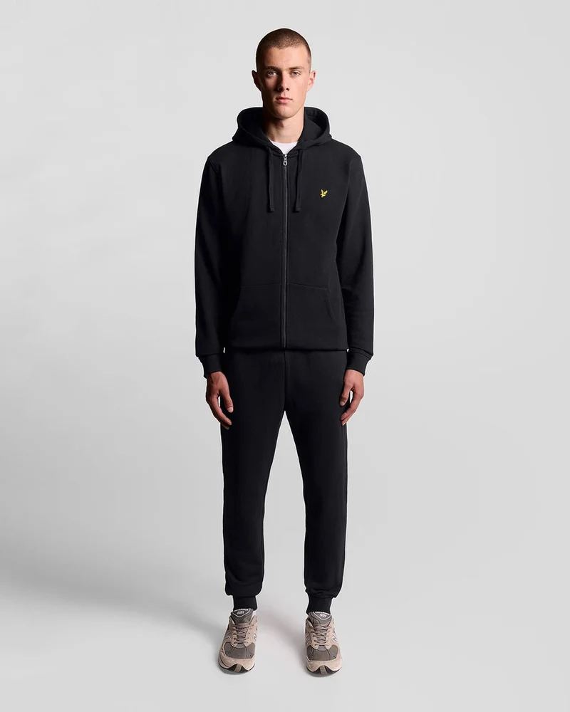 Lyle & Scott Herren-Kapuzenpullover aus Baumwolle mit durchgehendem Reißverschluss | Tiefschwarz