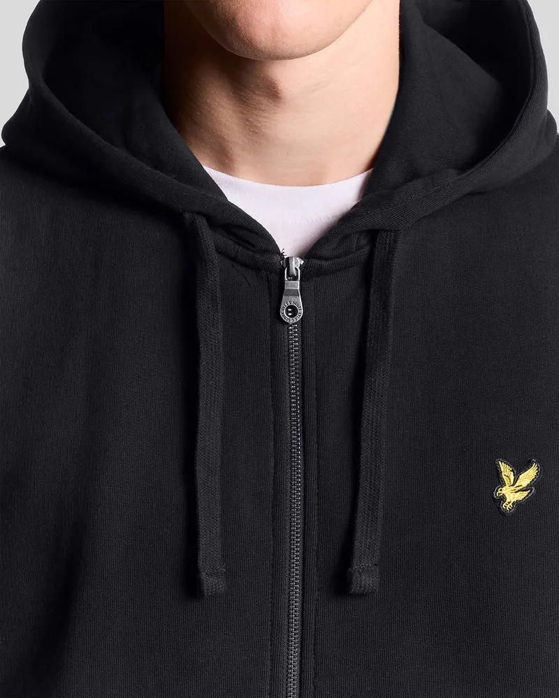 Lyle & Scott Herren-Kapuzenpullover aus Baumwolle mit durchgehendem Reißverschluss | Tiefschwarz