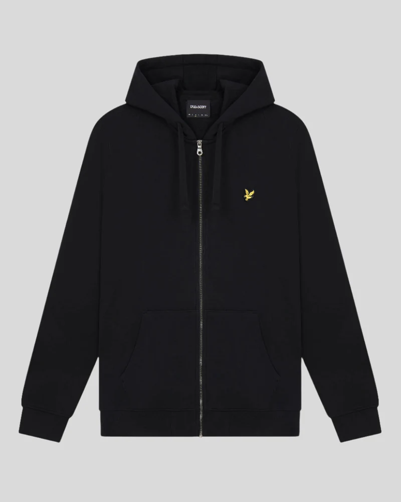 Lyle & Scott Herren-Kapuzenpullover aus Baumwolle mit durchgehendem Reißverschluss | Tiefschwarz