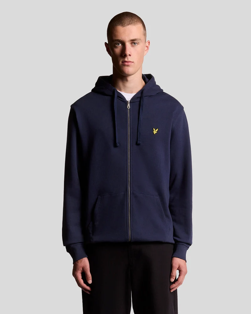 Lyle & Scott Herren-Kapuzenpullover aus Baumwolle mit durchgehendem Reißverschluss | Marineblau