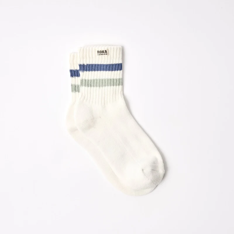ROKA Windsor-Streifen-Socken aus Bio-Baumwolle | Küstenblau/Nebel