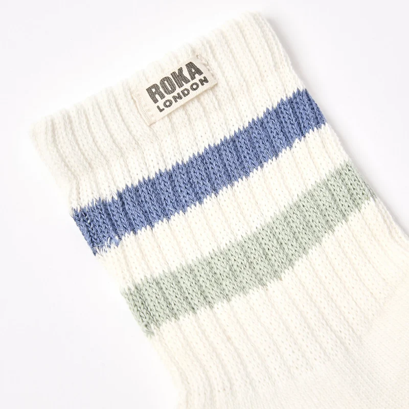 ROKA Windsor-Streifen-Socken aus Bio-Baumwolle | Küstenblau/Nebel