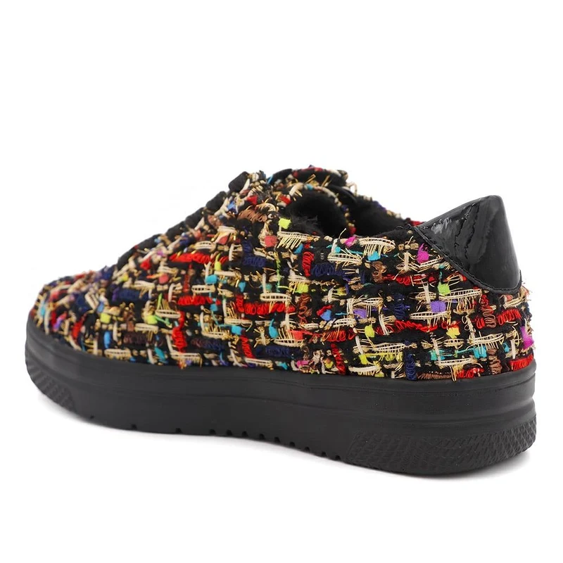Wide Fit Zip & Lace Platform Trainers - WBINS43003 / 328 884 - Black Multi