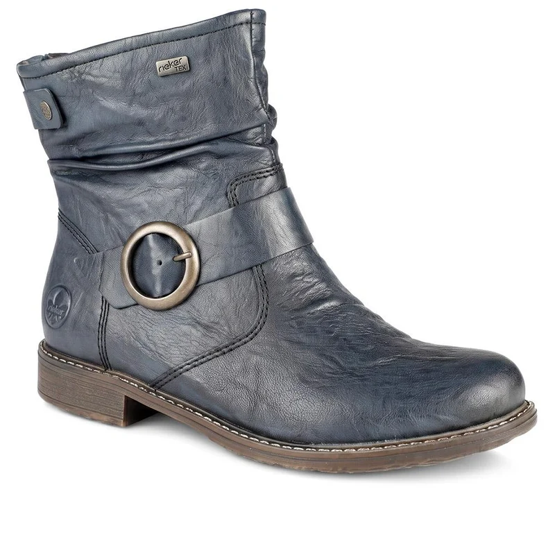 Rieker Wide Fit Buckle Detail Slouch Ankle Boots - RKR44500 / 329 727 - Navy