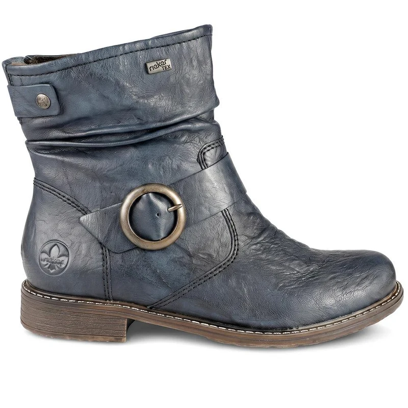 Rieker Wide Fit Buckle Detail Slouch Ankle Boots - RKR44500 / 329 727 - Navy