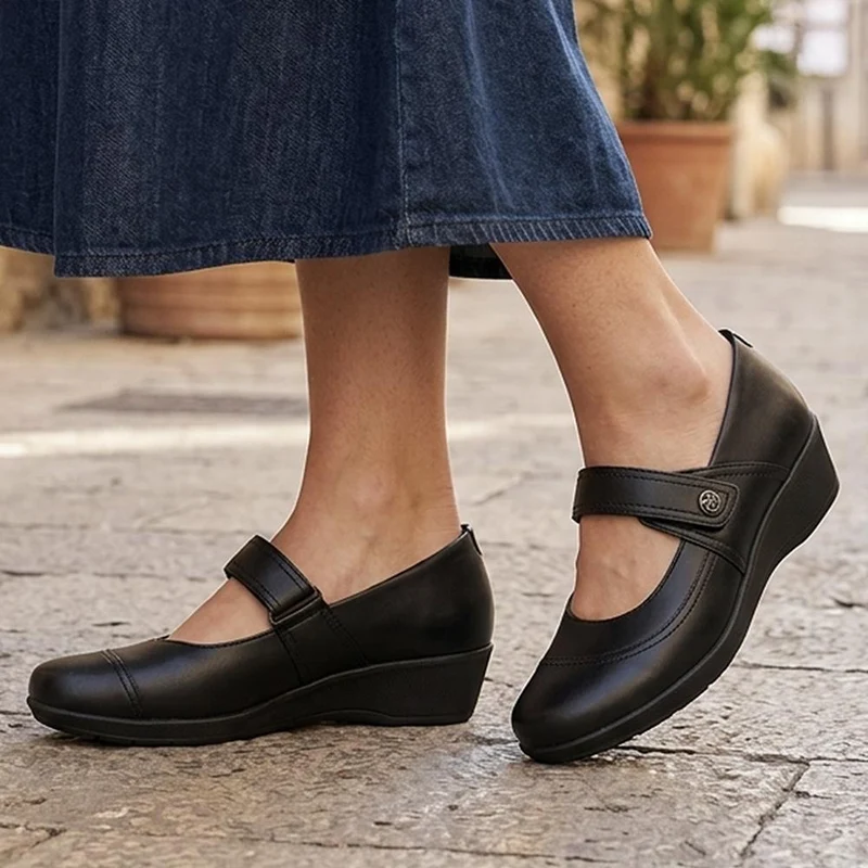 Smart Leather Touch Fasten Mary Janes - KF44011 / 330 096 - Black