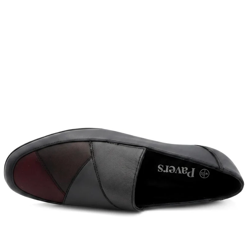 Smart Leather Wedged Slip On Shoes - KF44003 / 329 816 - Navy Combi