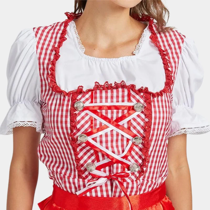 Dirndl Damen Kurz Kariert Rot Klassisch - Irmgard