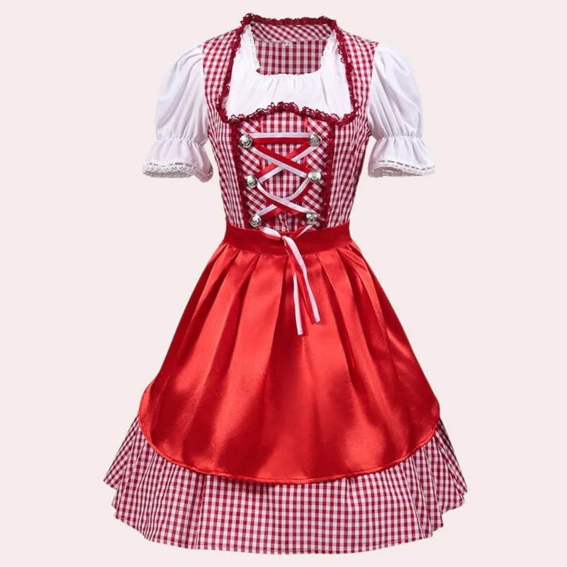 Dirndl Damen Kurz Kariert Rot Klassisch - Irmgard