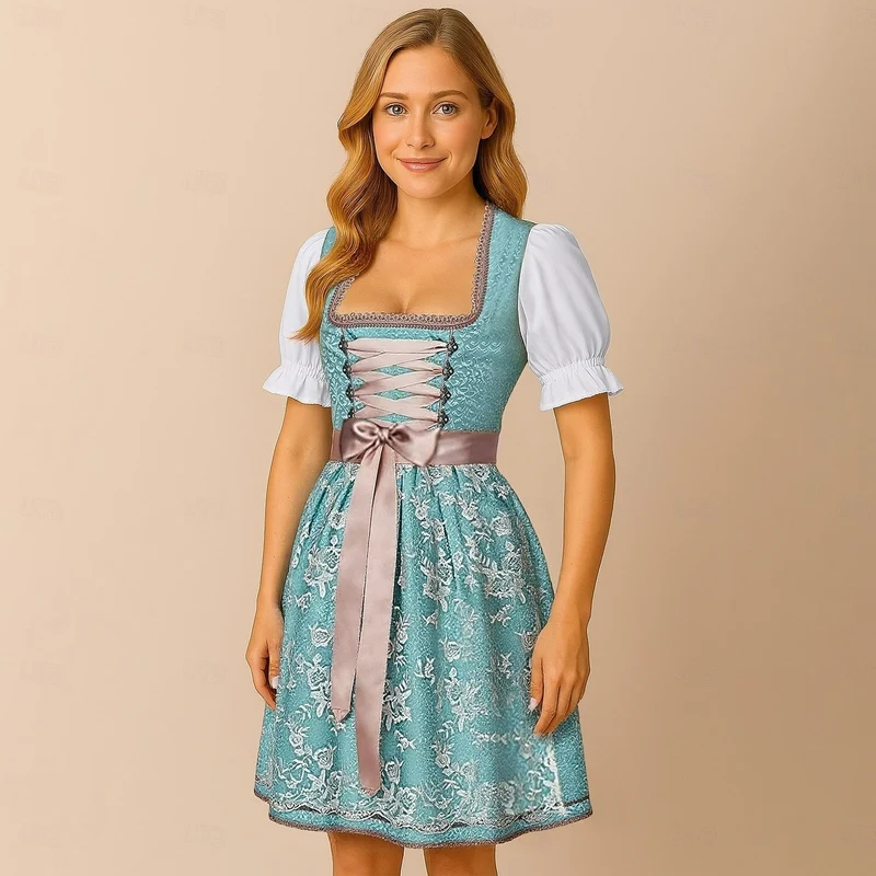 Damen Blau Oktoberfest Dirndl Kleid - Theresia