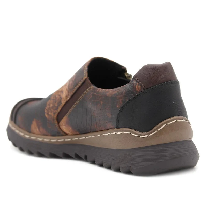 Zip Up Platform Heel Shoes - LECHE44020 / 329 762 - Brown Croc