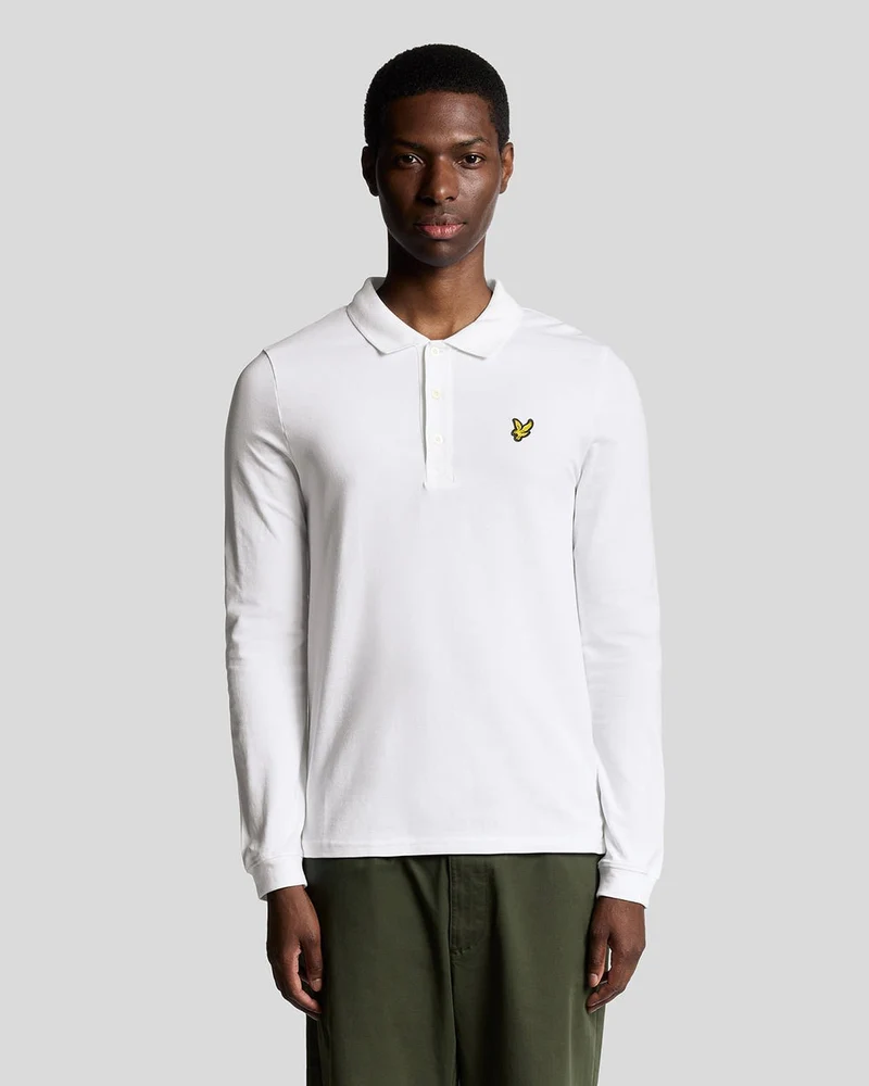 Lyle & Scott Herren-Poloshirt aus Baumwolle mit langen Ärmeln | Weiß