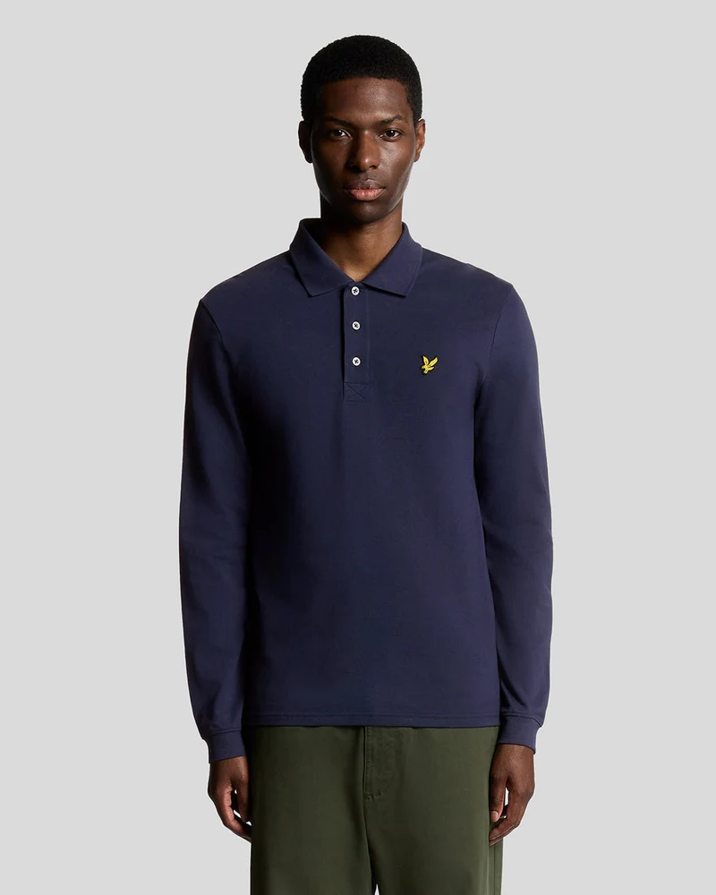 Lyle & Scott Herren-Poloshirt aus Baumwolle mit langen Ärmeln | Marineblau
