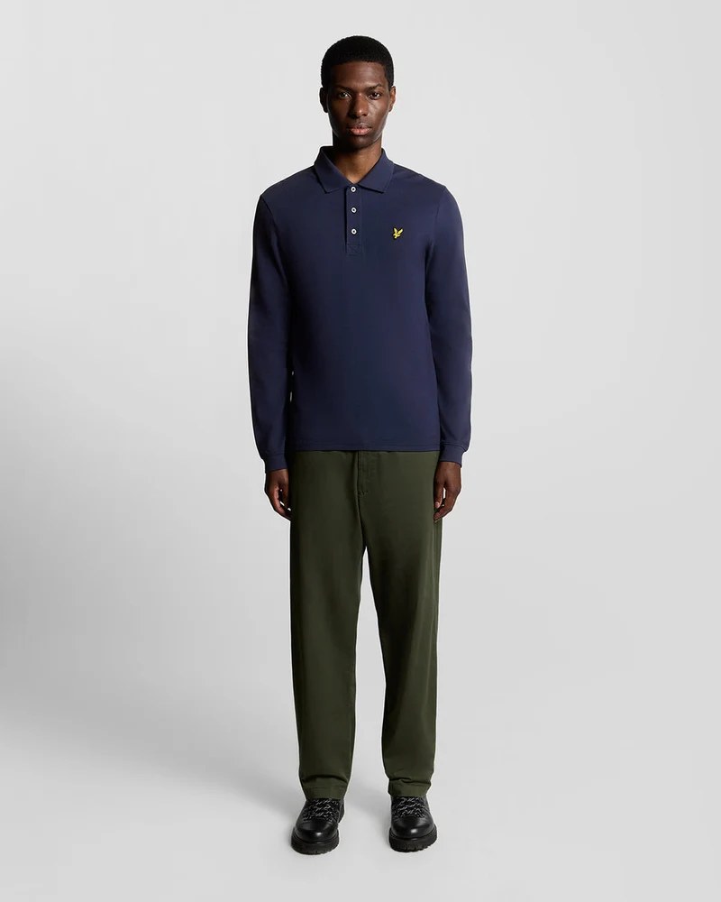 Lyle & Scott Herren-Poloshirt aus Baumwolle mit langen Ärmeln | Marineblau