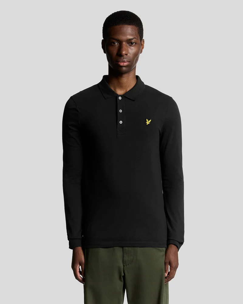 Lyle & Scott Herren-Poloshirt aus Baumwolle mit langen Ärmeln | Tiefschwarz