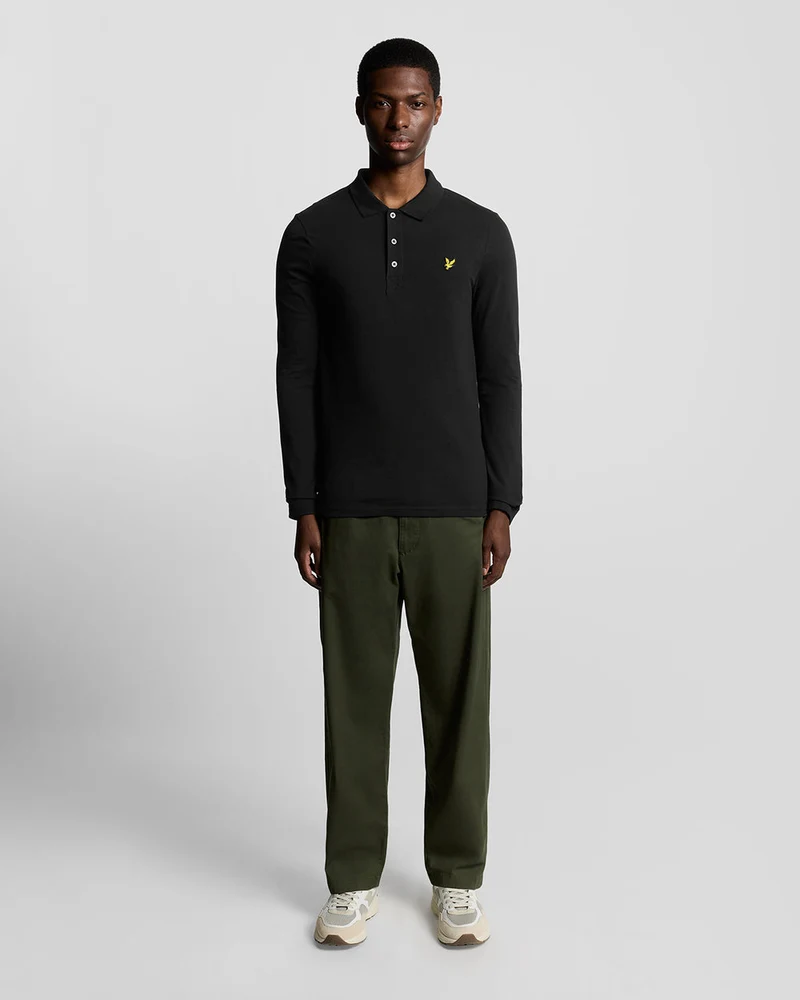 Lyle & Scott Herren-Poloshirt aus Baumwolle mit langen Ärmeln | Tiefschwarz