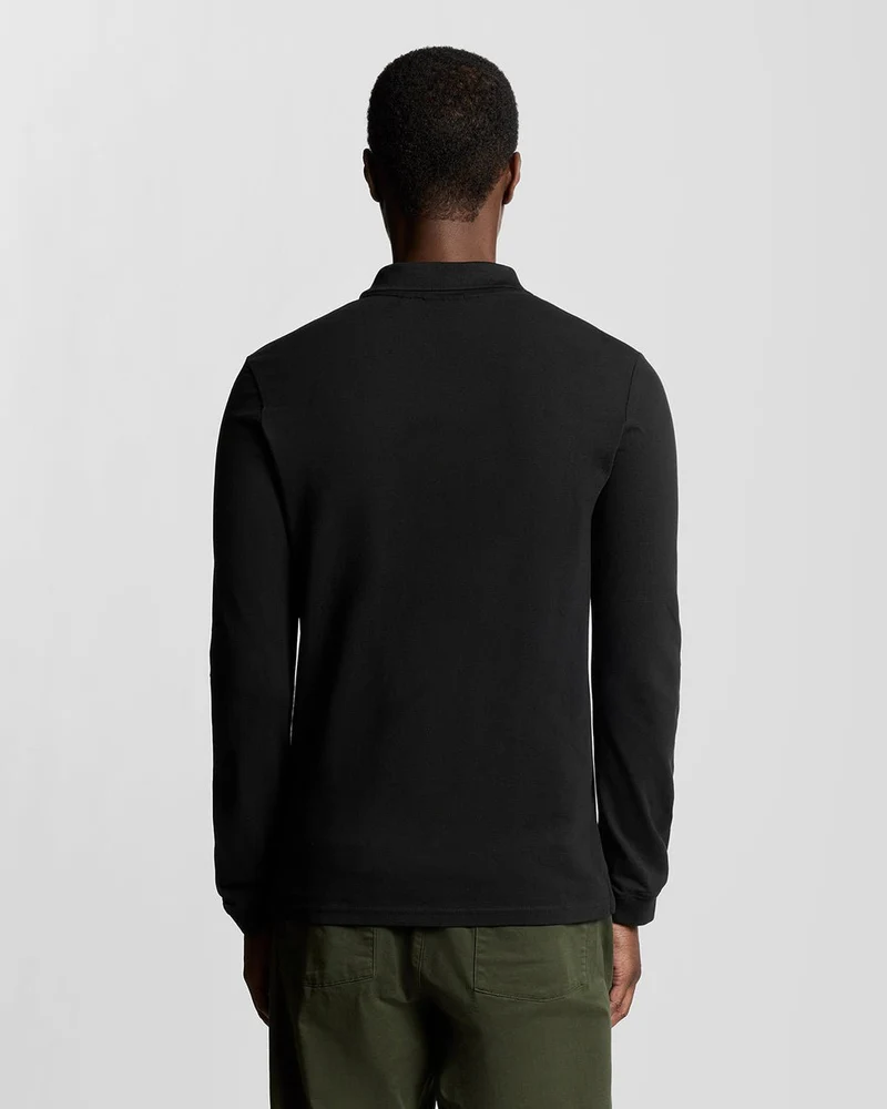 Lyle & Scott Herren-Poloshirt aus Baumwolle mit langen Ärmeln | Tiefschwarz