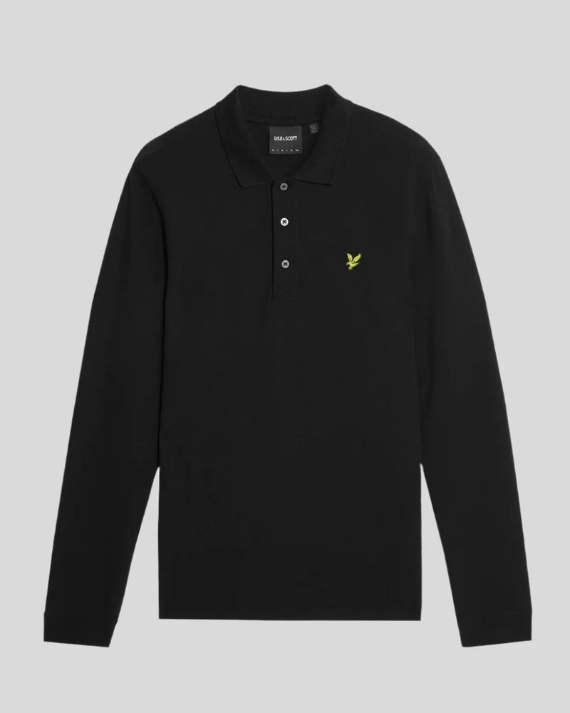Lyle & Scott Herren-Poloshirt aus Baumwolle mit langen Ärmeln | Tiefschwarz