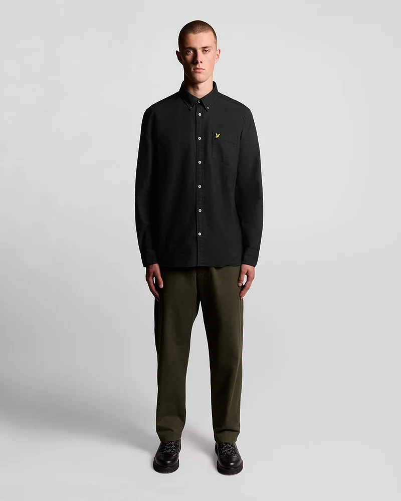 Lyle & Scott Herren-Baumwollhemd mit Knopfleiste | Schwarz