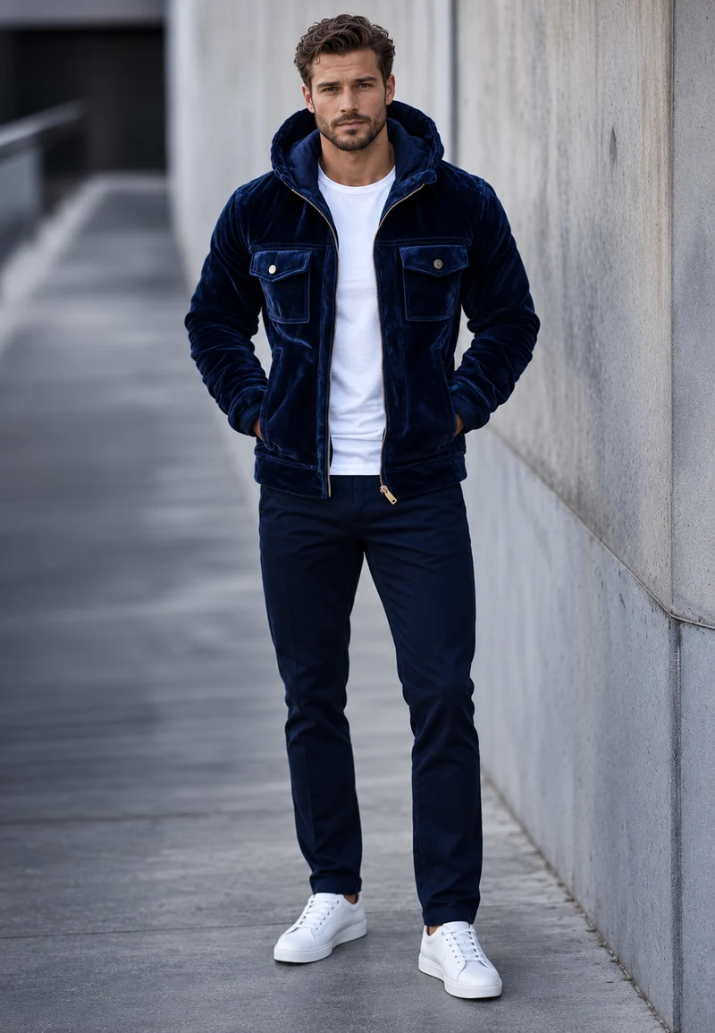 Herrenjacke aus Samt mit Kapuze und Reißverschluss – Loïc