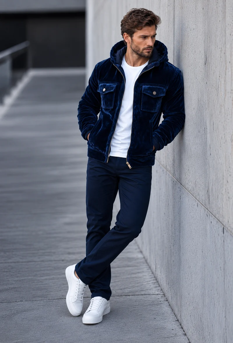 Herrenjacke aus Samt mit Kapuze und Reißverschluss – Loïc